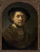 REMBRANDT Harmenszoon van Rijn Bust of a man wearing a cap and a gold chain. oil painting